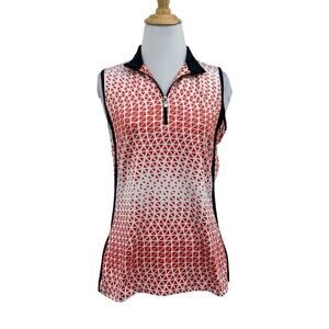 Tail Polo Shirt Womens Small Red Black Geometric Print 1/4 Zip Performance Golf